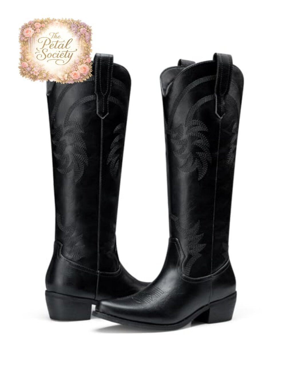 Knee High Cowboy Boots Faux Leather Western Boots Pointed Toe